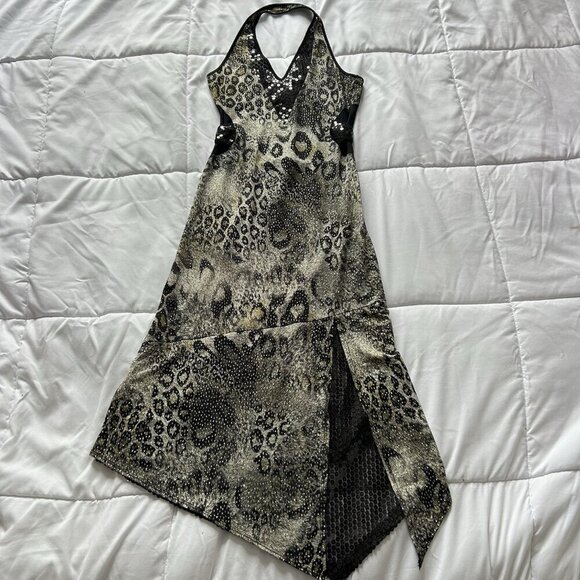 Vintage 90s Y2K Cheetah Sequins Maxi Dress Womens 36 Fairy Whimsical Coquette - Picture 1 of 9
